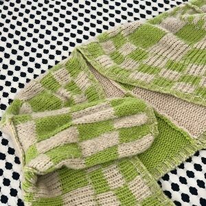 Free People Green and Cream Checkered Cardigan